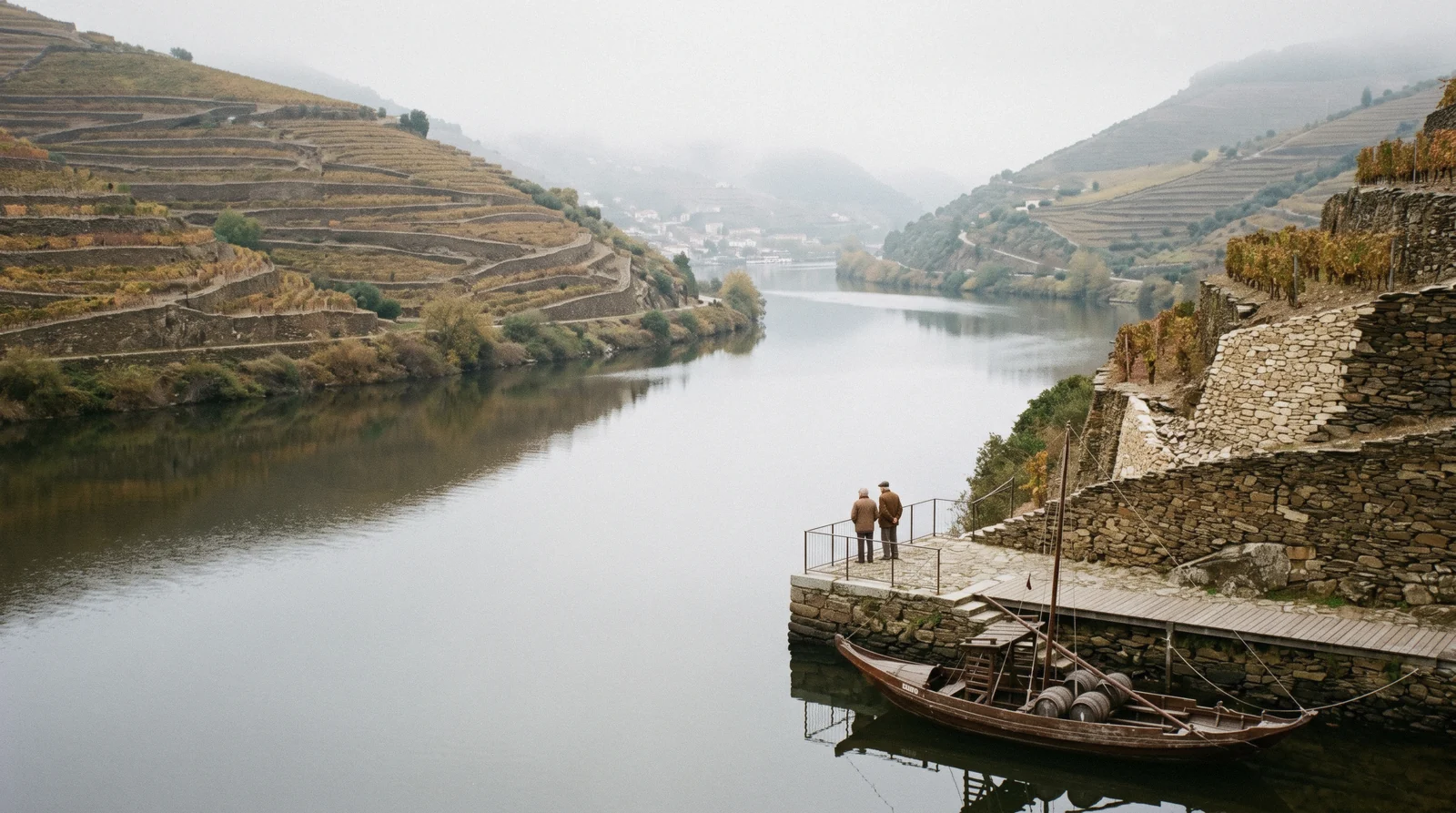 Terraced Douro vineyards above the river on the left and the baroque stairway of Bom Jesus do Monte at Braga on the right, the two day trips compared in the Douro Valley or Braga decision from Porto